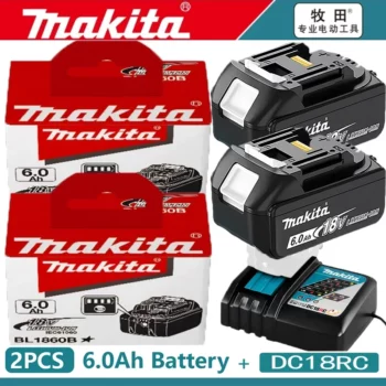 Pack 2 batteries compatibles Makita 18V 6 Ah + chargeur rapide (type DC18RC)