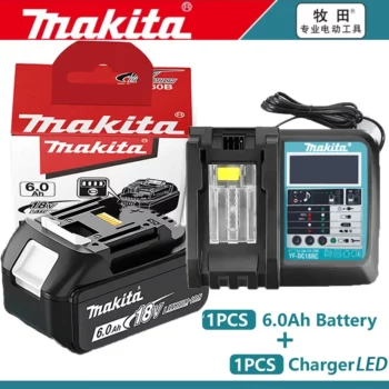 Pack 1 batterie compatible Makita 18V 6 Ah + chargeur rapide à écran LED (type DC18RC)